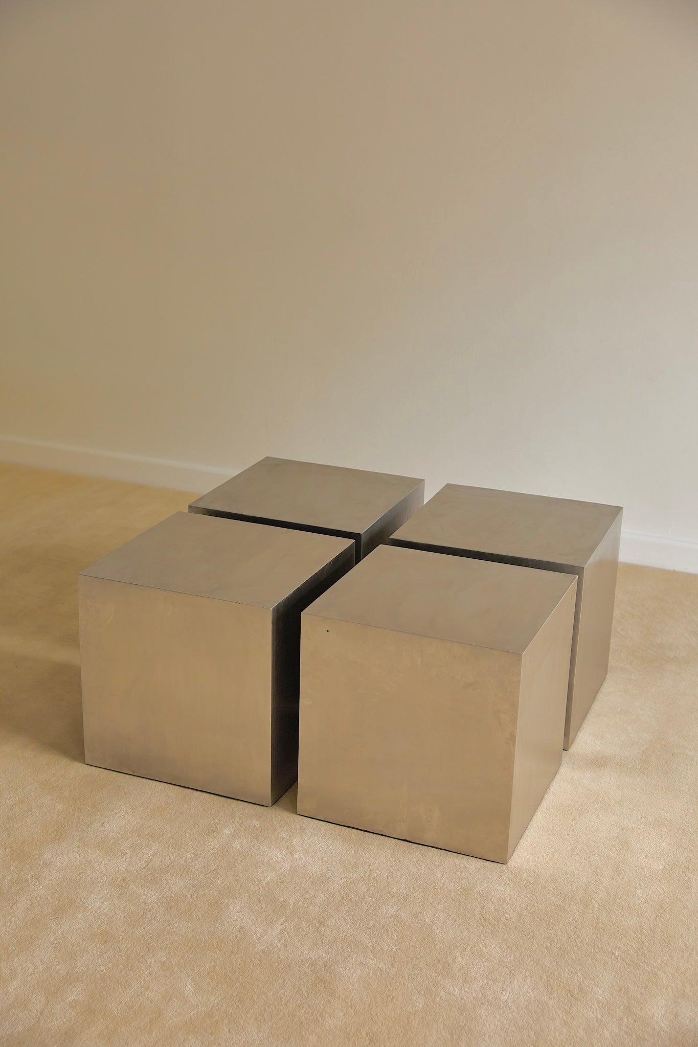 Mid-Century French Modernist Stainless Steel "Cube" Coffee / Side Tables Attributed to Maria Pergay