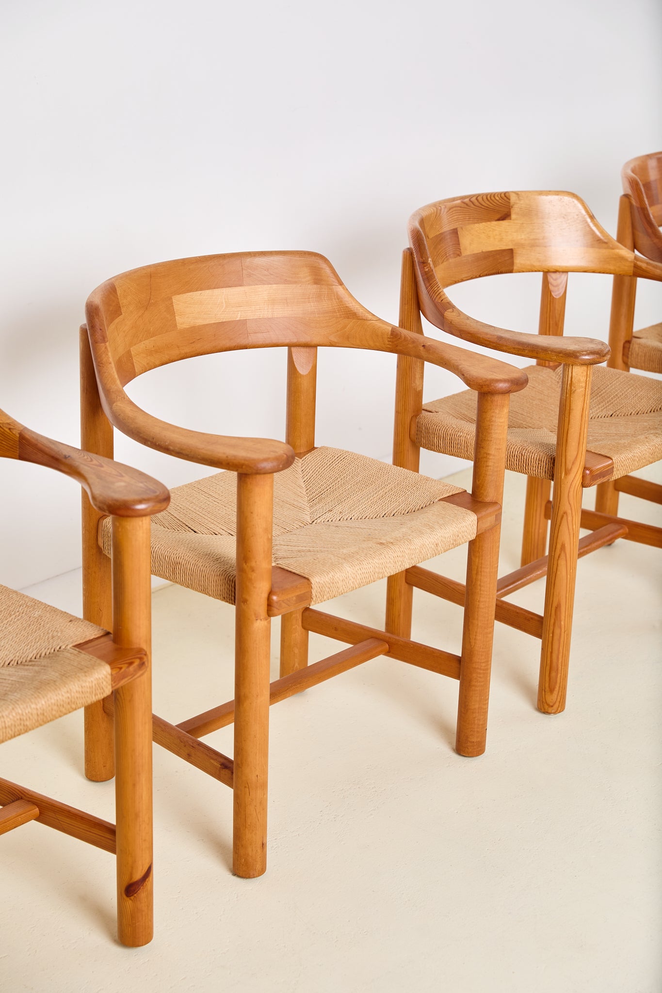 Set of 4 Rainer Daumiller Dining Chairs in Pine and Papercord, 1970s