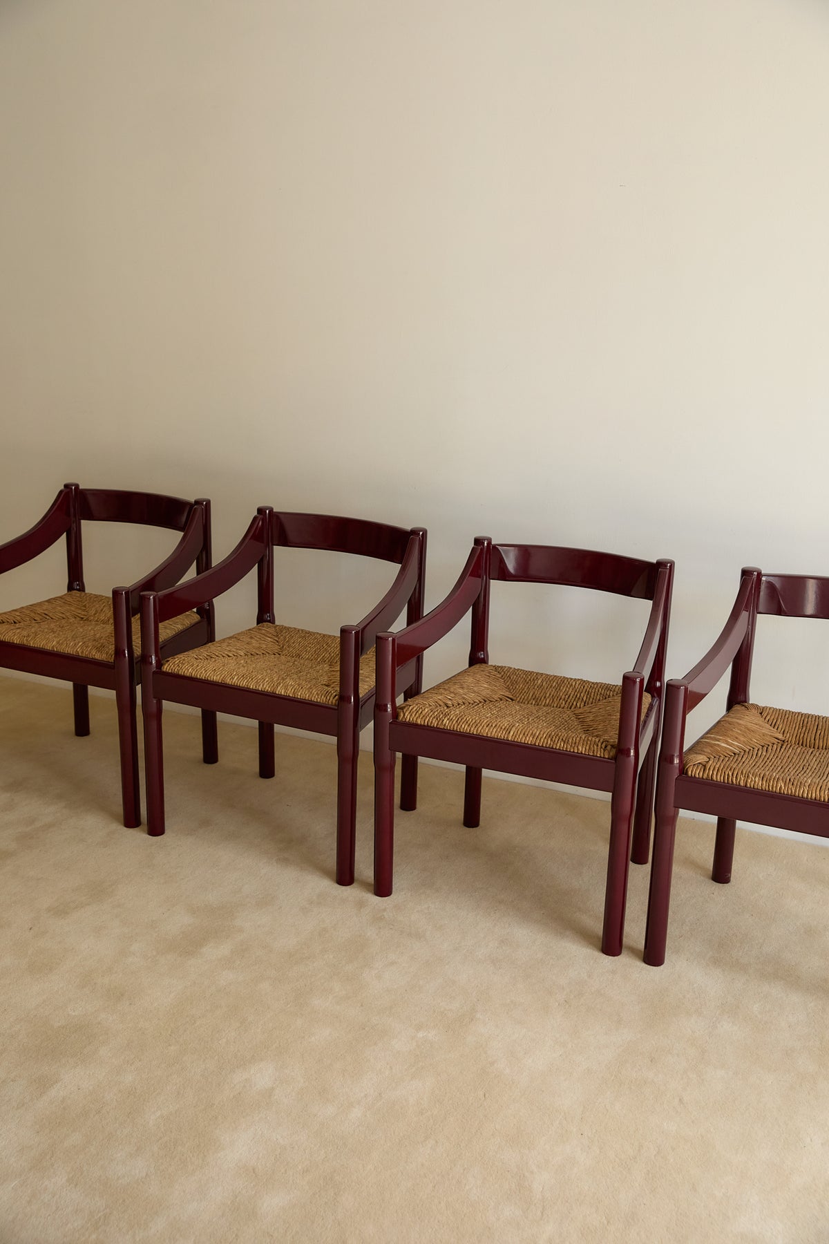 Set of x4 Carimate Carver Chairs in Burgundy