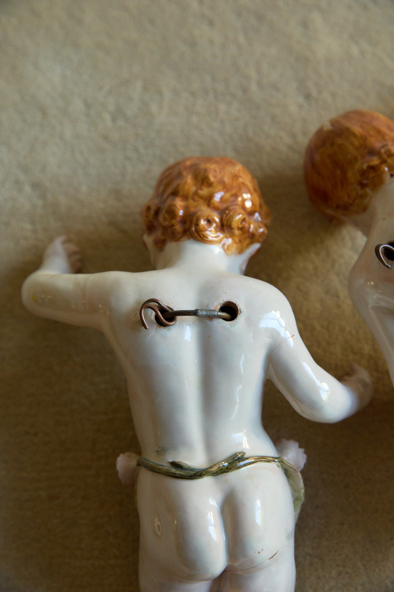 Vintage Italian Porcelain Wall Cherubs — Matching Pair