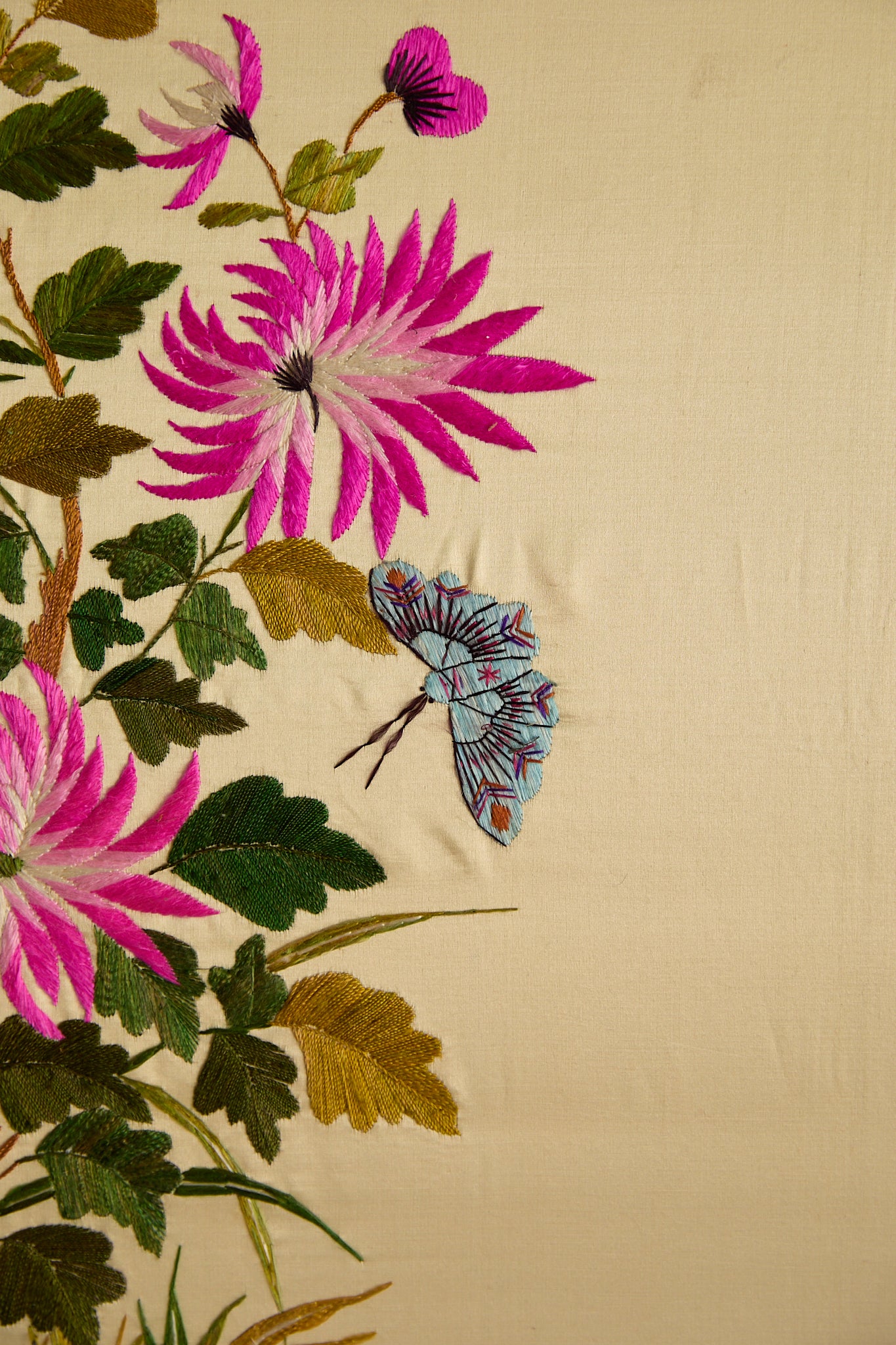 Vintage Large Framed Chinese Silk Embroidery Panel – Peacock &amp; Peony Floral Border