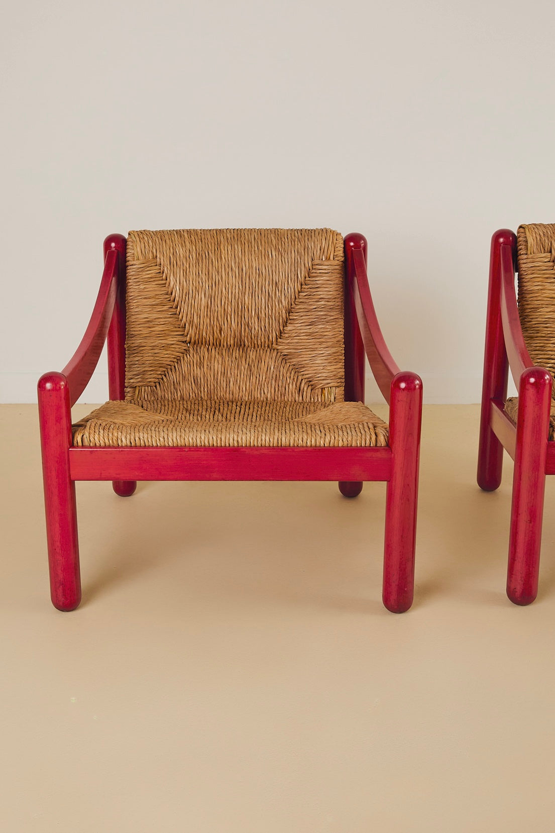Cassina Carimate Armchair Pair Stained Red