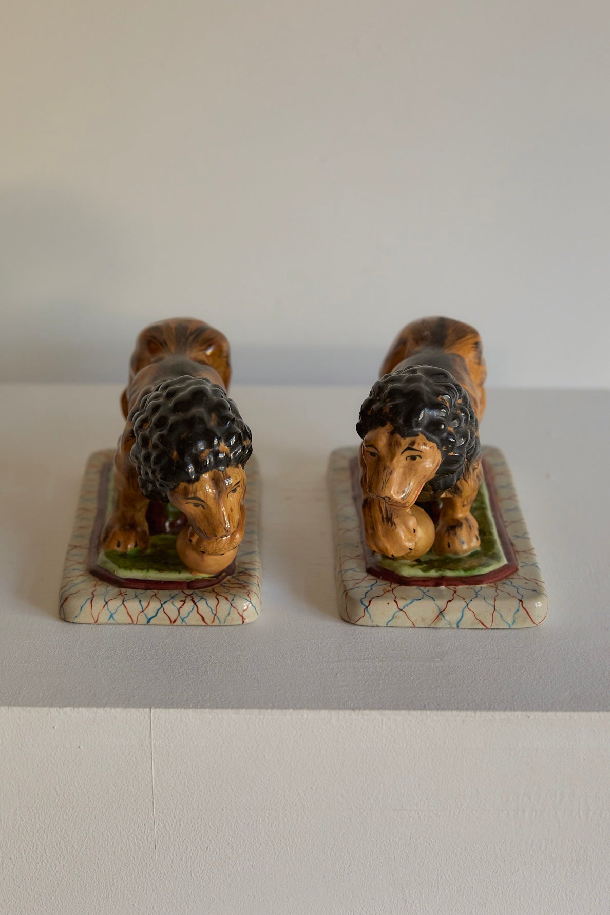 A Magnificent Pair of Vintage Medici-Style Pottery Lions