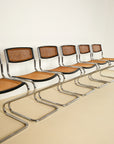 Mid Century Italian Chrome and Rattan Dining Chairs Set of X6