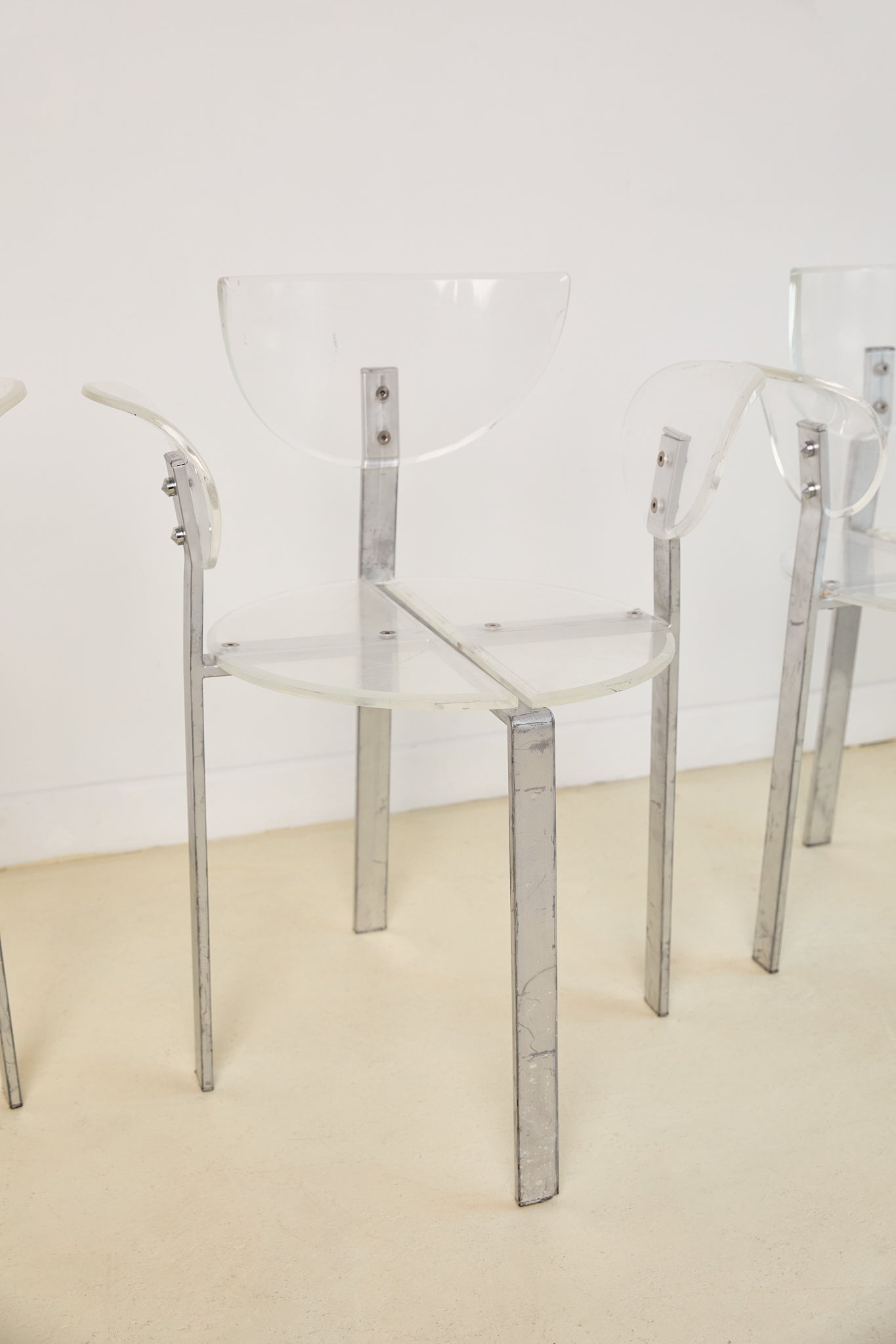 Set of x4 Lucite and Chrome 1980s Postmodern Dining Chairs