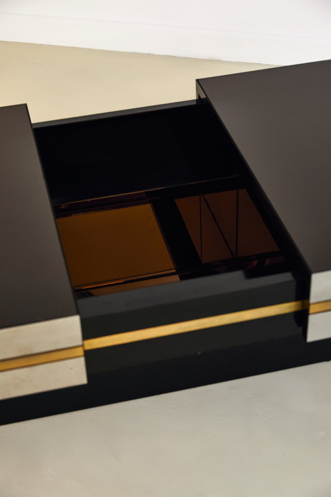 Willy Rizzo Style Chrome and Smoked Glass Bar Coffee Table