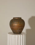 Vintage Mid-Century Japanese Patinated Bronze Ceramic Geometric Vase