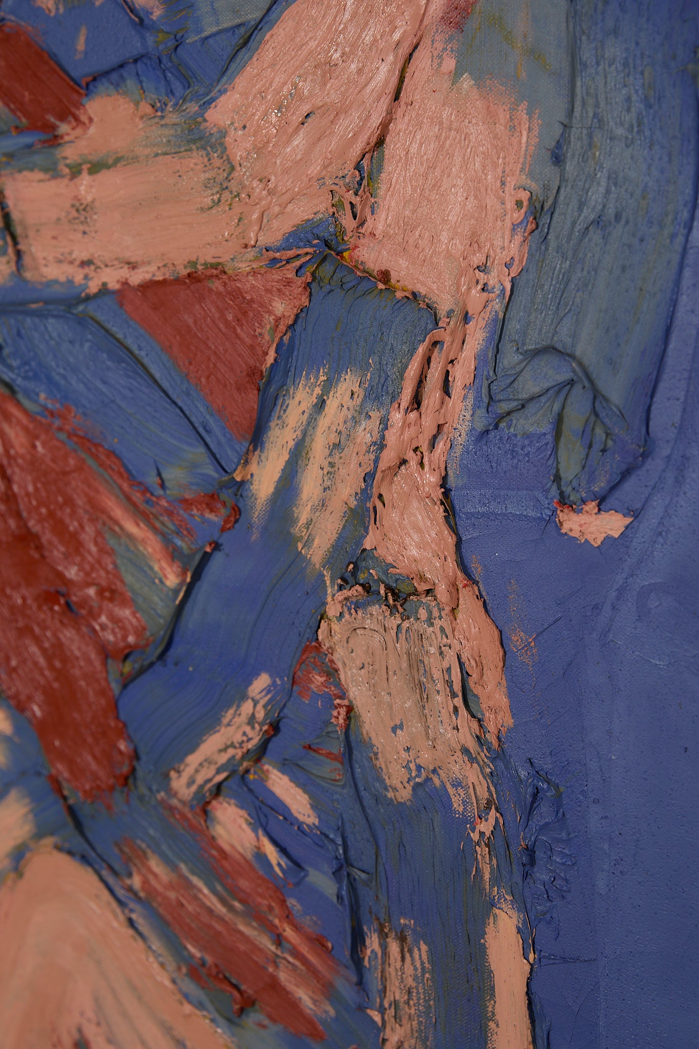 Original Georges Ferrato Abstract Impasto Oil Painting – Heavy Texture Blue &amp; Pink and Red Composition