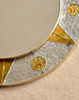 Vintage French Circular Mirror with Embossed Geometric Glass & Metal Frame, c. 1960s