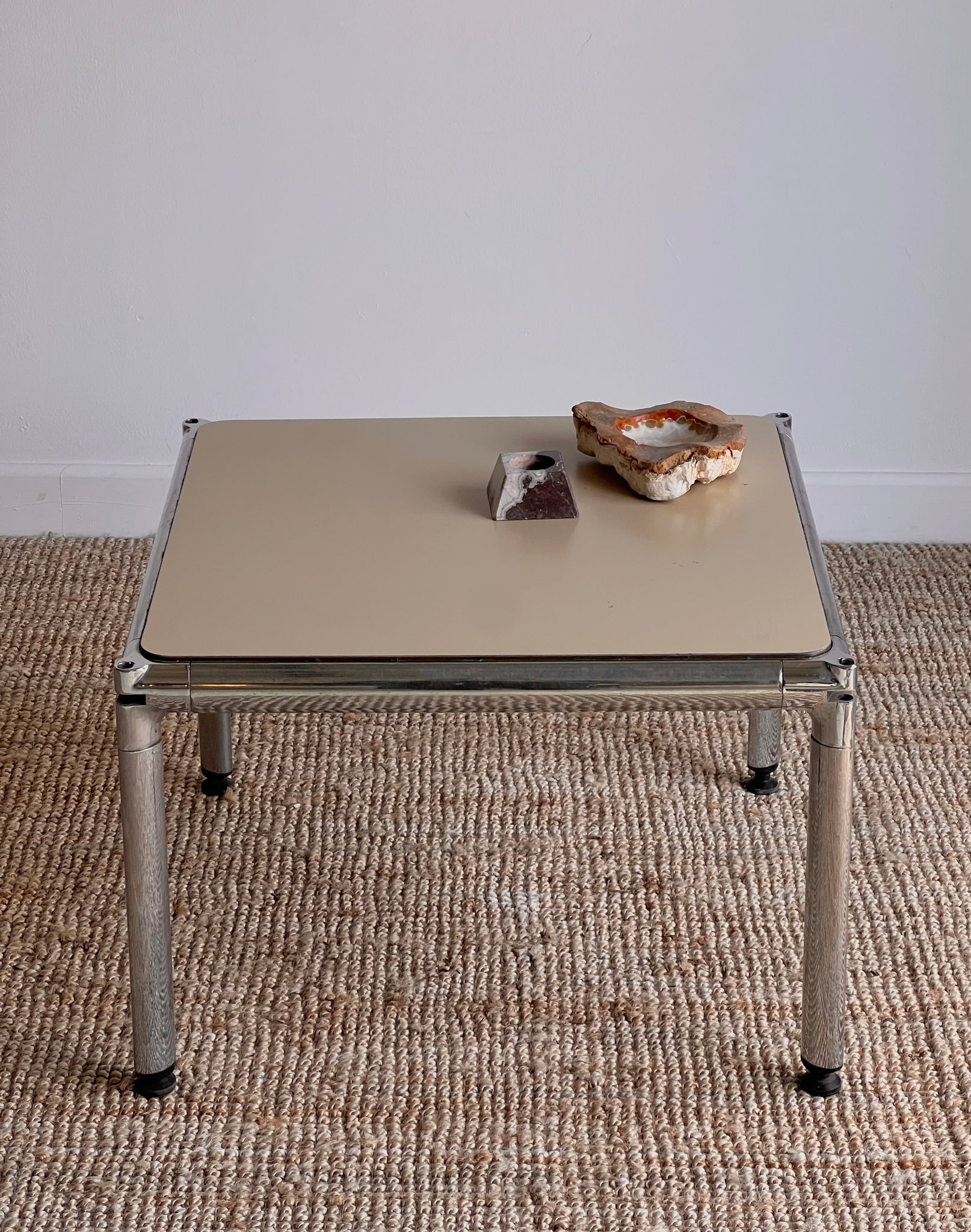 Italian Chrome and Cream Leather Coffee Table