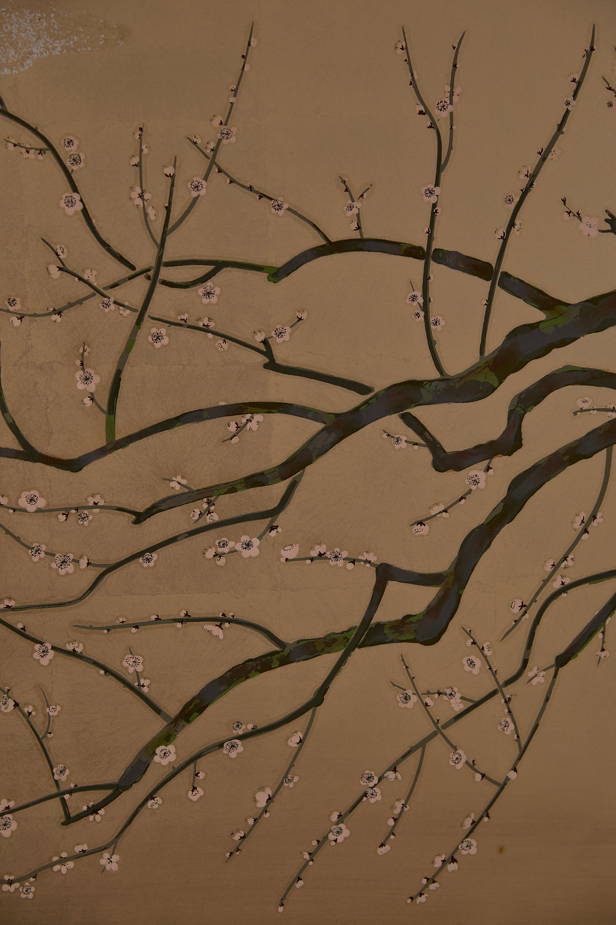 Vintage Japanese Folding Screen - Gold Leaf with Birds and Plum Blossoms