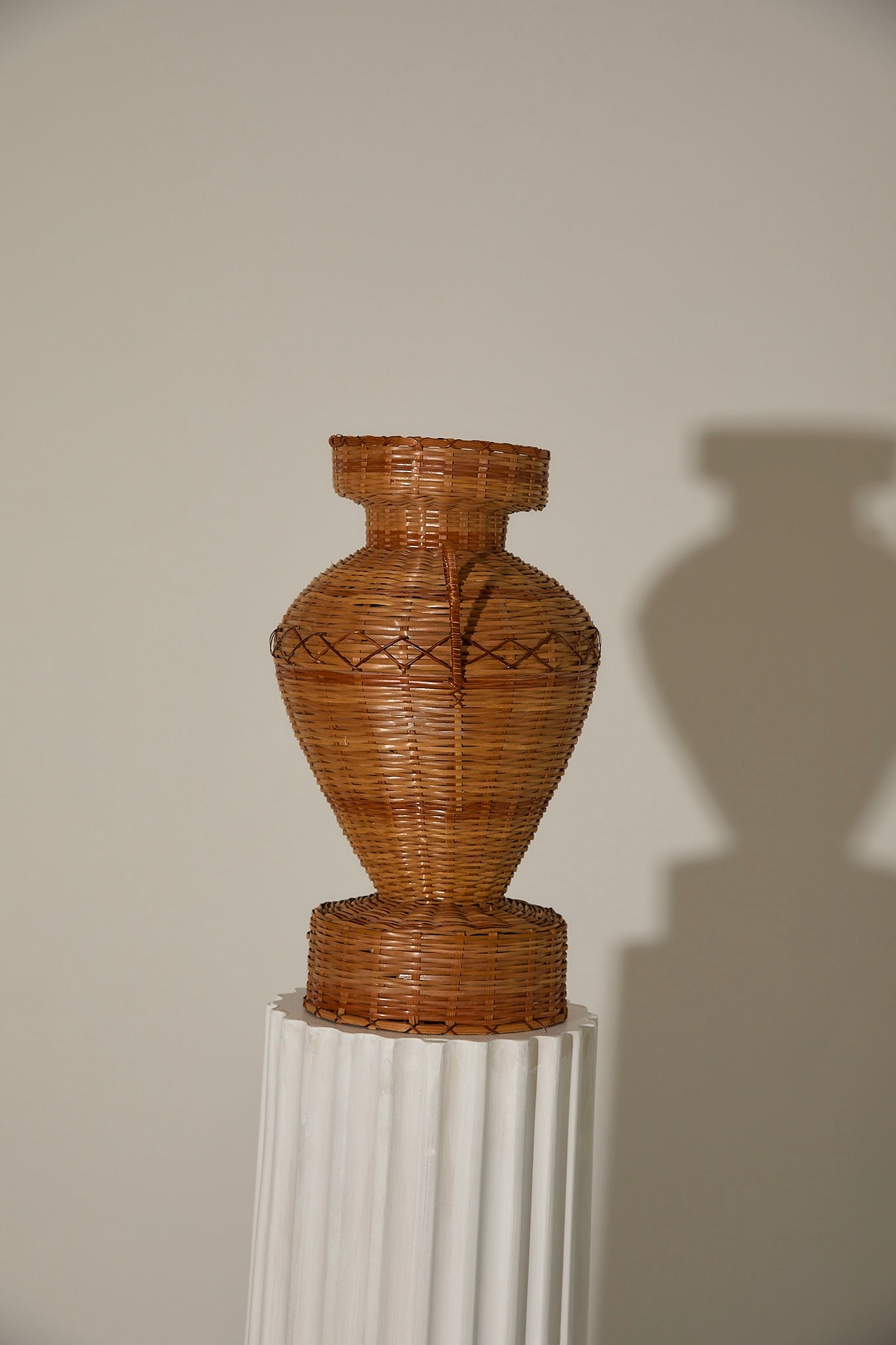Vintage Mid-Century Woven Wicker Amphora Vase