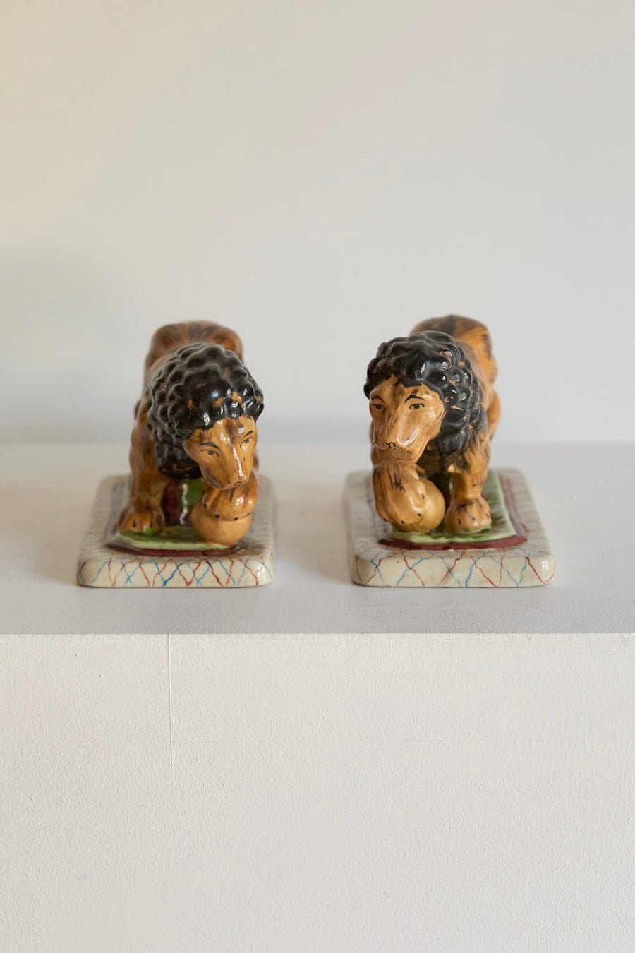 A Magnificent Pair of Vintage Medici-Style Pottery Lions