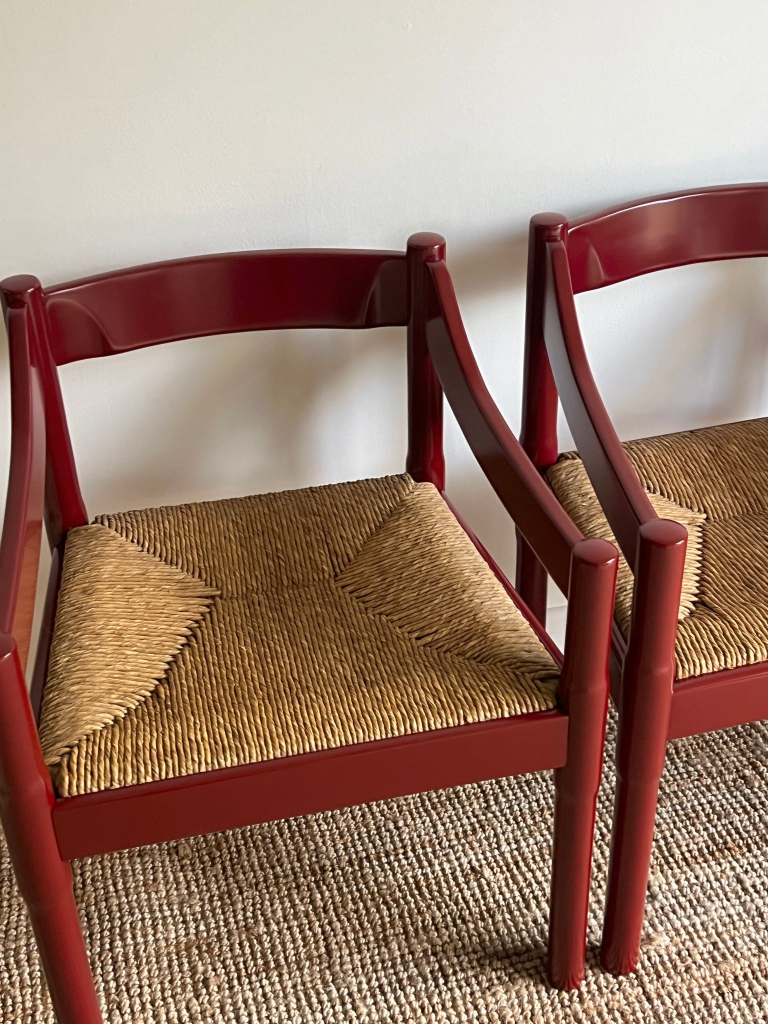 Set of x4 Oxblood Carimate Carver Chairs by Vico Magistretti