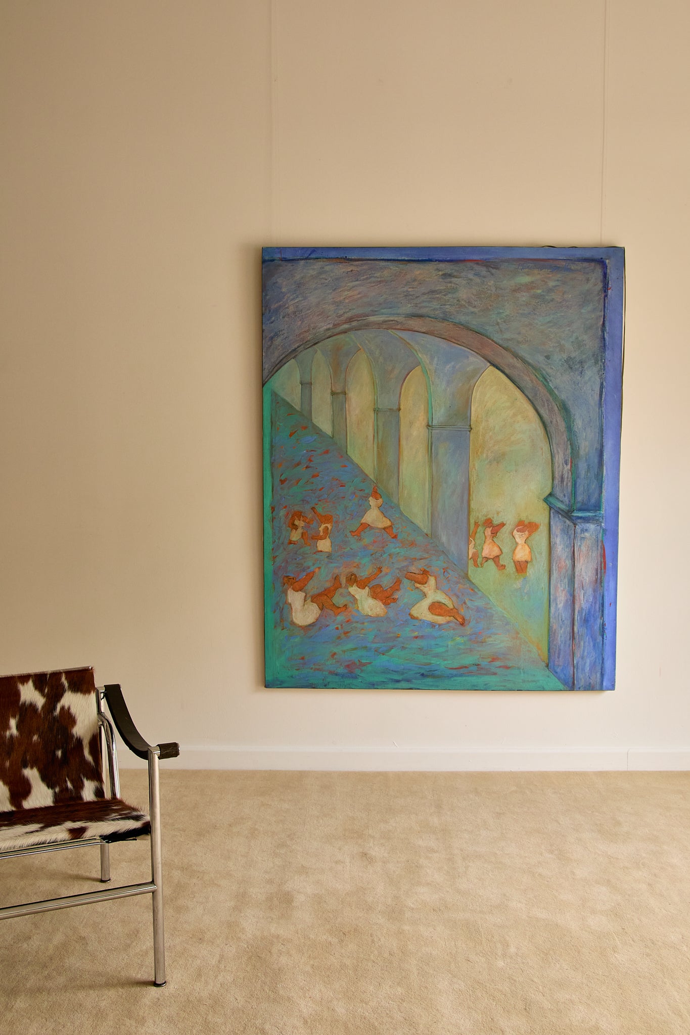 Large 1989 French Postmodern Neo-Symbolist Painting – Vestales dans les Jardins by B. Blanc-Fontonille