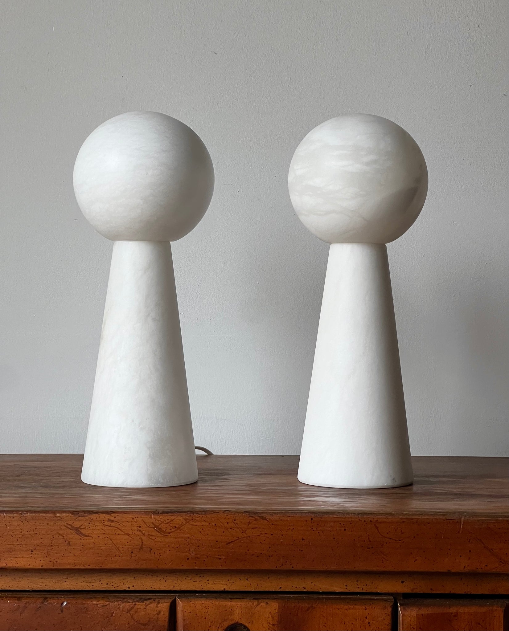 Pair of Alabaster Conical Lamps