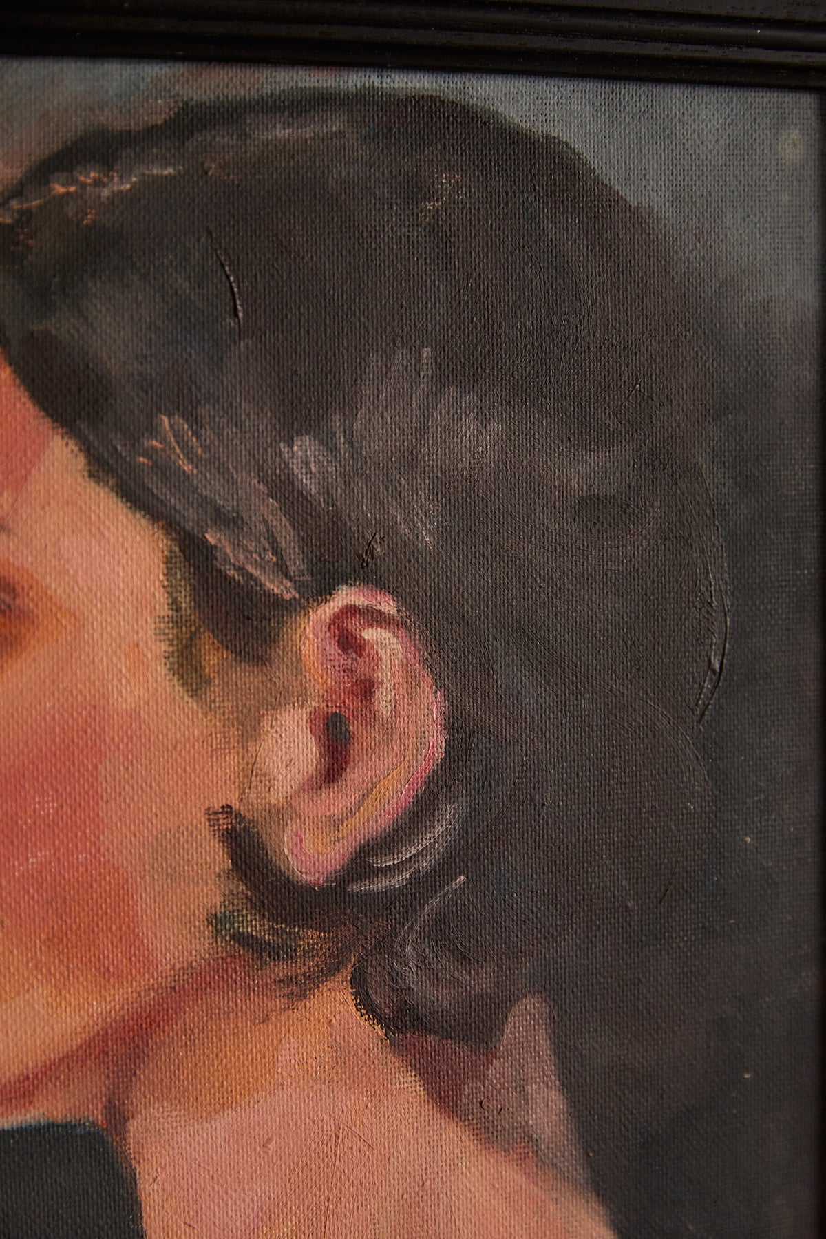 Intimate Vintage Oil Painting Of a Woman in Profile