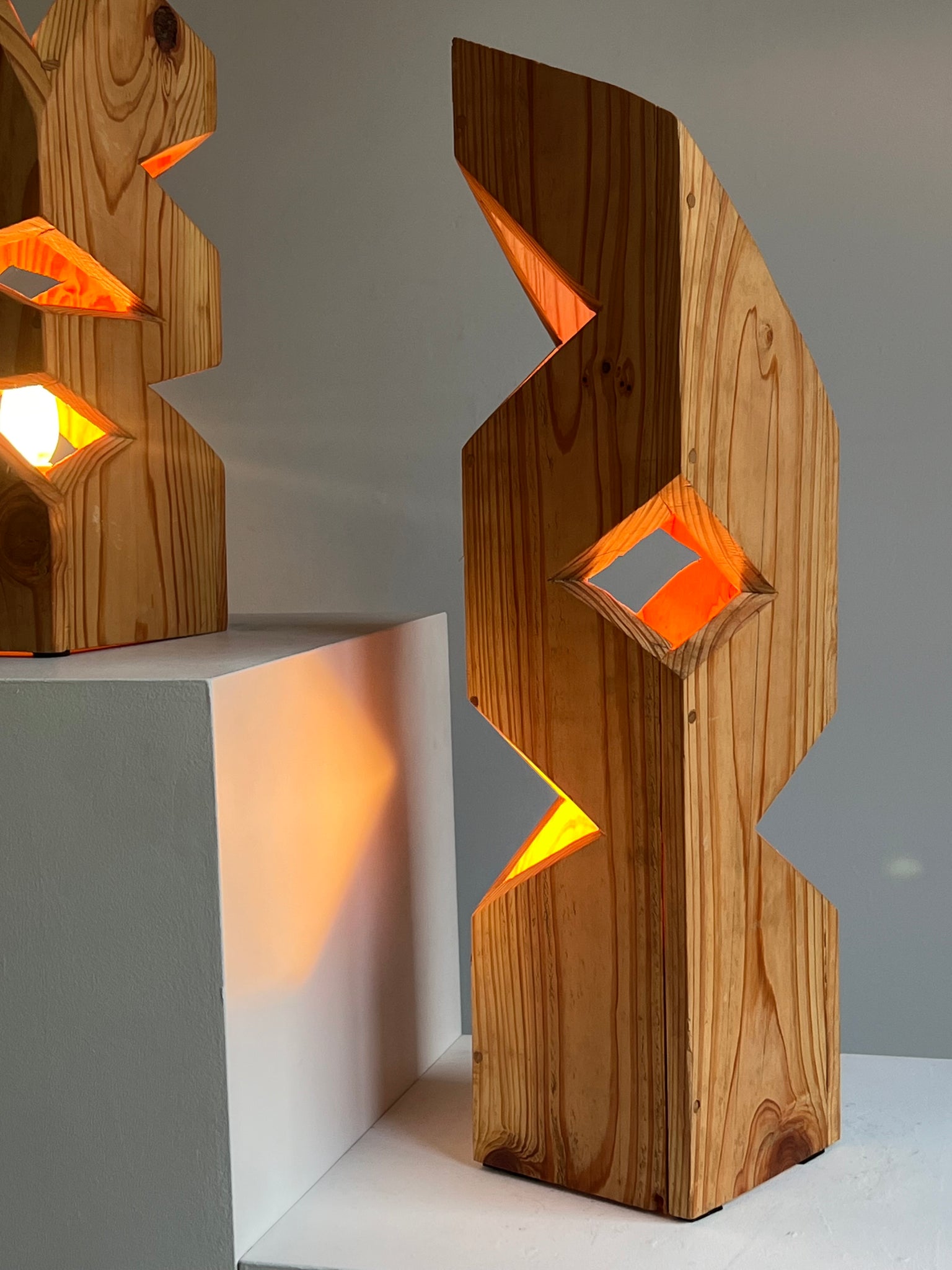 Pair of Constructivist Pine Lamps