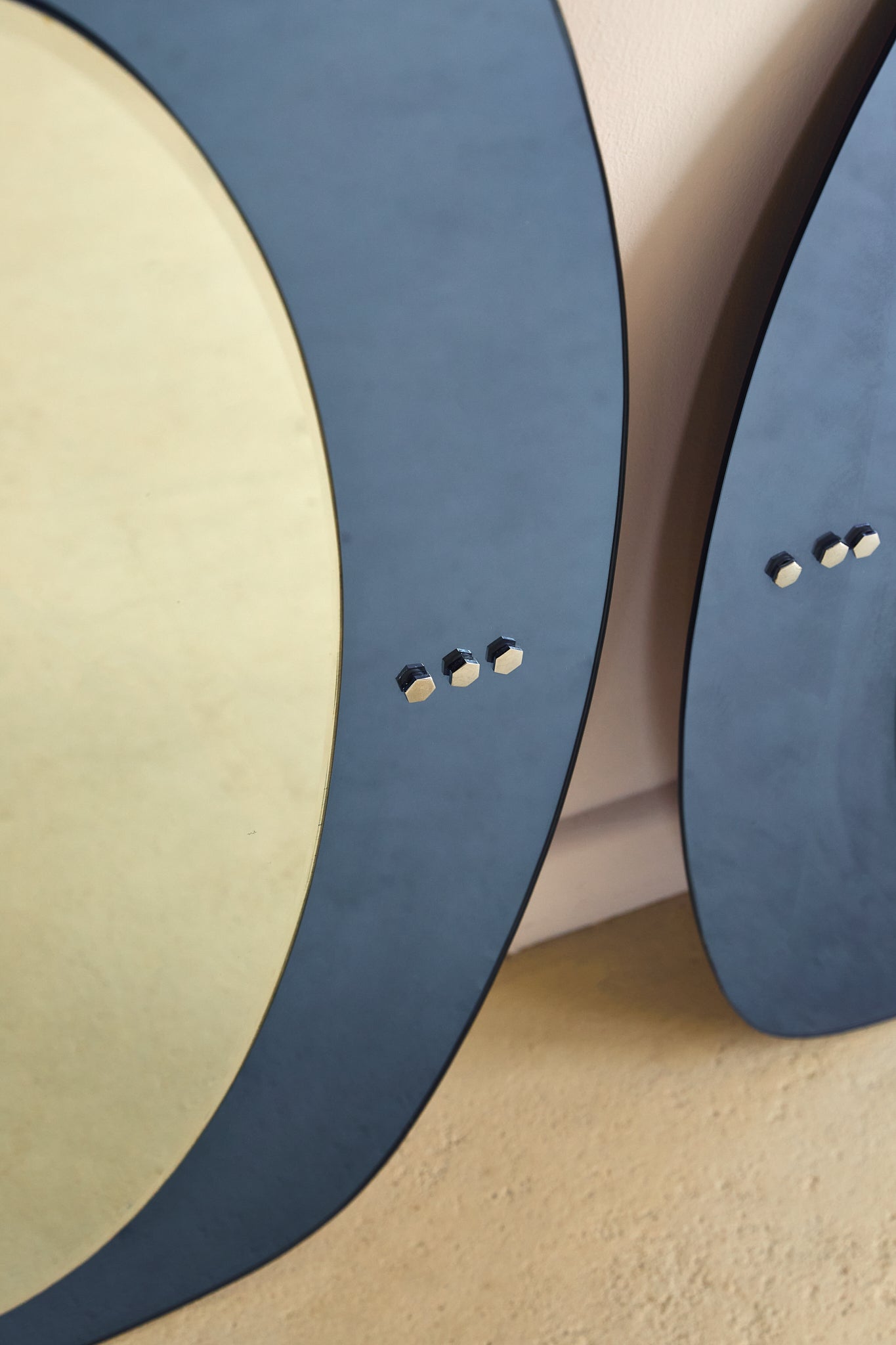 Pair of Round Blue Glass Italian Mirrors