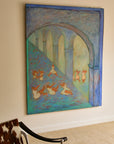 Large 1989 French Postmodern Neo-Symbolist Painting – Vestales dans les Jardins by B. Blanc-Fontonille