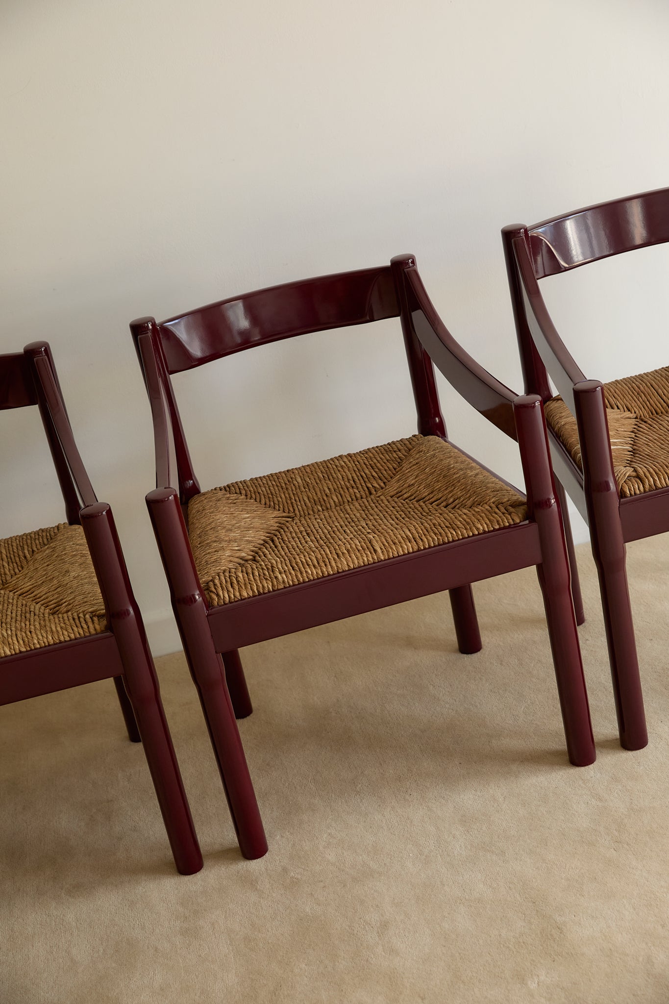 Set of x4 Carimate Carver Chairs in Burgundy