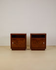 Pair of Italian Burl Walnut and Oak Bedside Tables