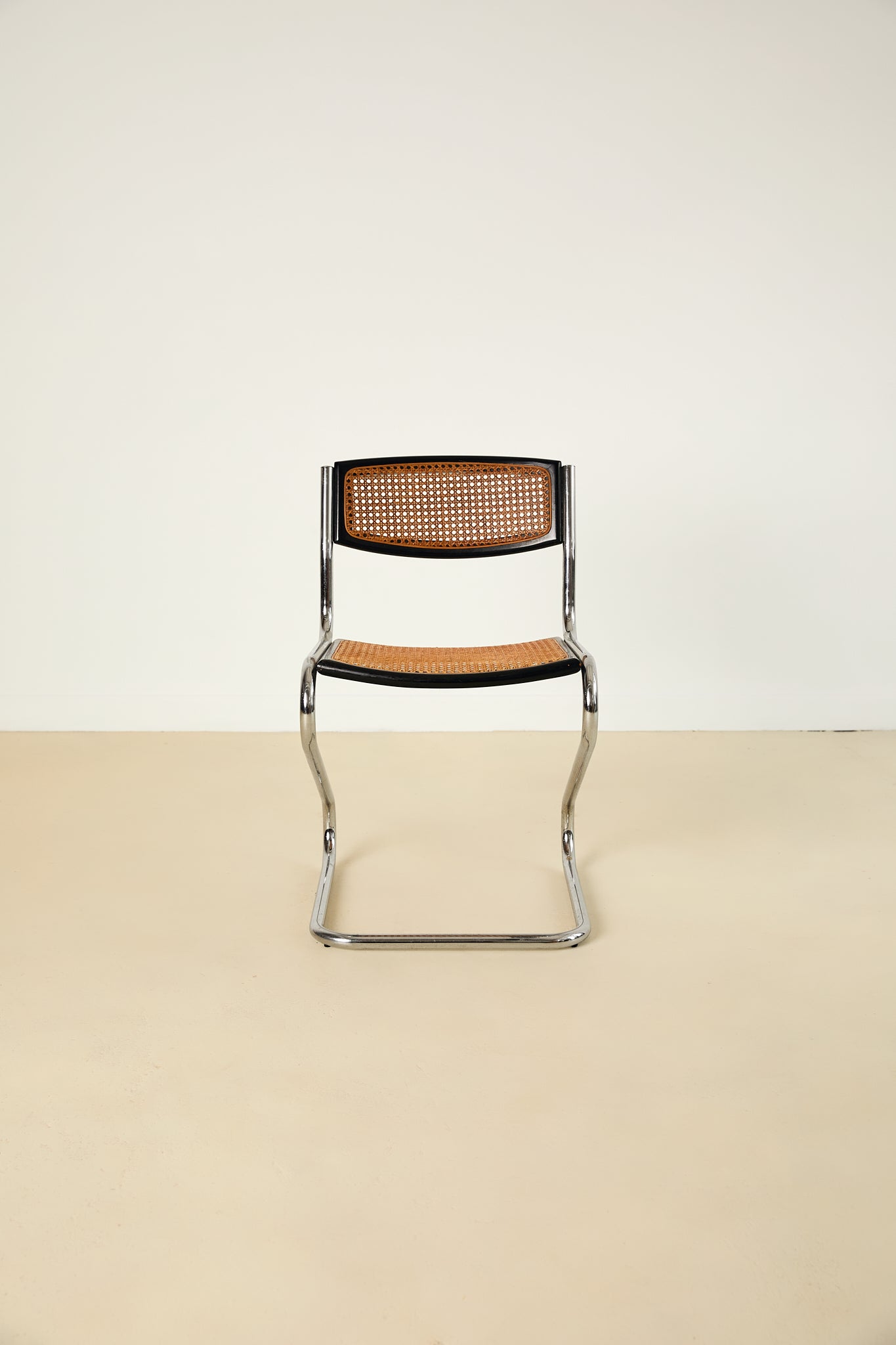 Mid Century Italian Chrome and Rattan Dining Chairs Set of X6