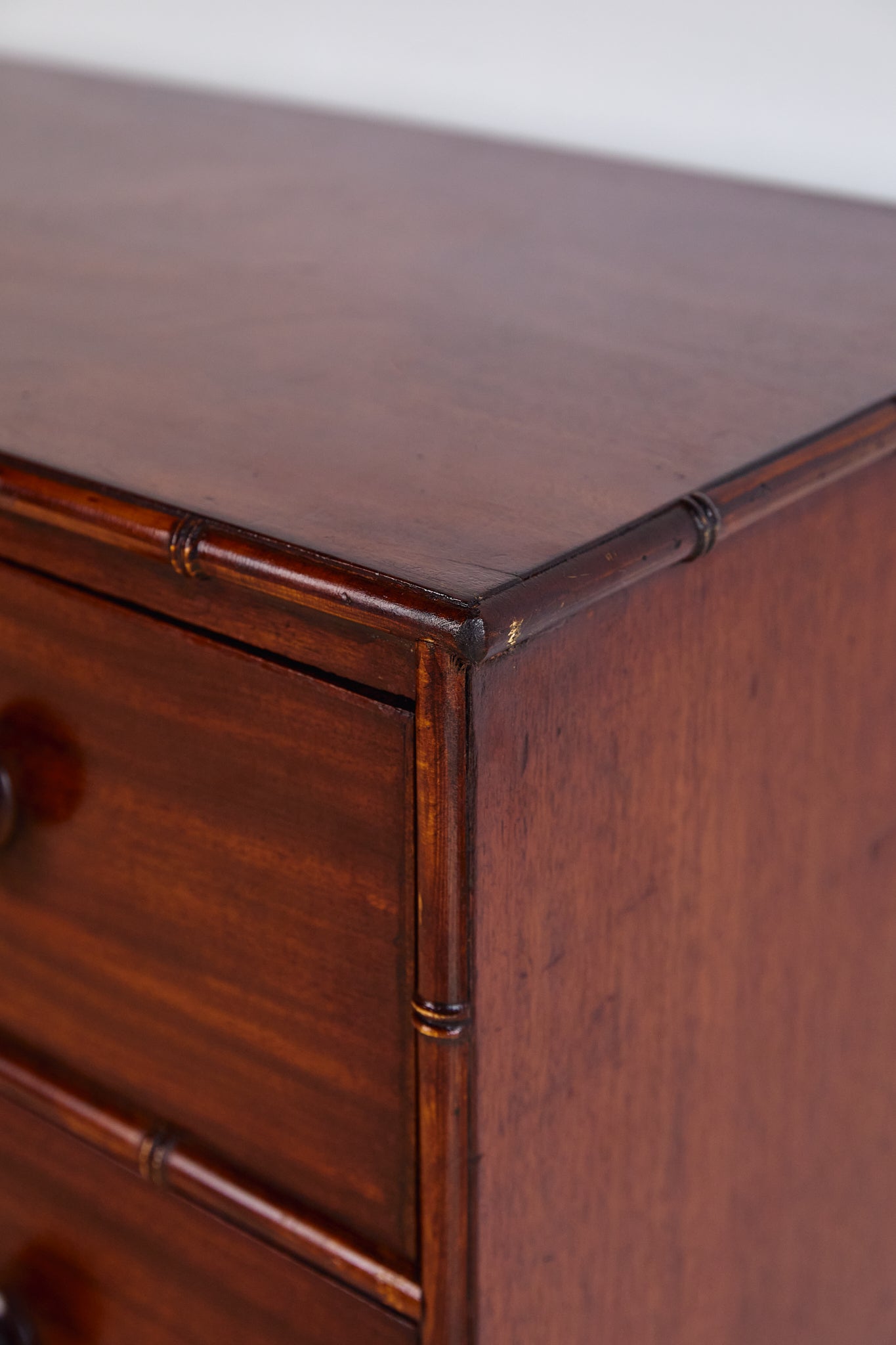 English 19th Century Chest Mahogany Chest With Faux Bamboo Trim