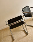 Pair of Vintage Postmodern Italian Black Leather & Tubular Chrome Cantilever Armchairs (c. 1970s–1980s)