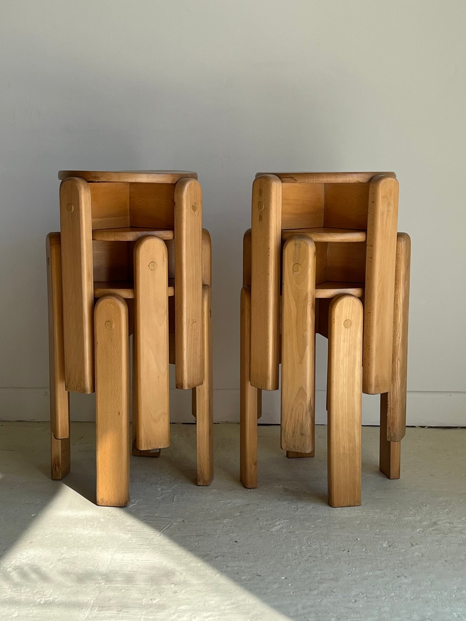 French Mid Century Beech Stacking Stools