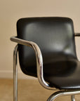 Pair of Vintage Postmodern Italian Black Leather & Tubular Chrome Cantilever Armchairs (c. 1970s–1980s)