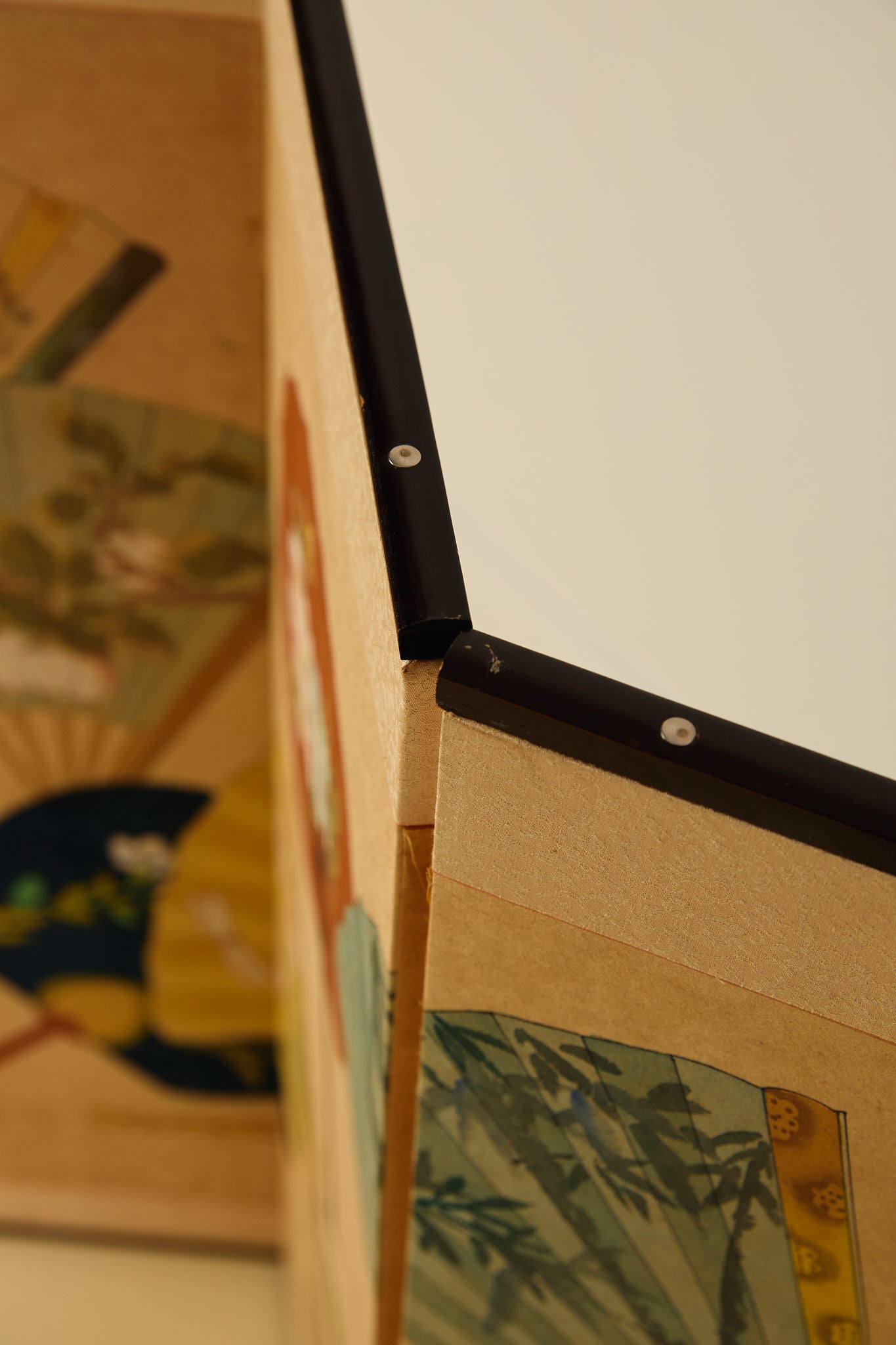 Japanese Four Panel Screen Panting With Fans