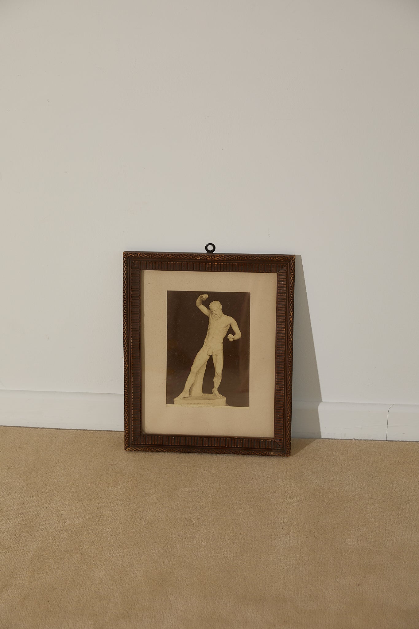 Vintage Classical Greek Nude Male Statue Photo – Ornate Geometric Parquet Framed Print