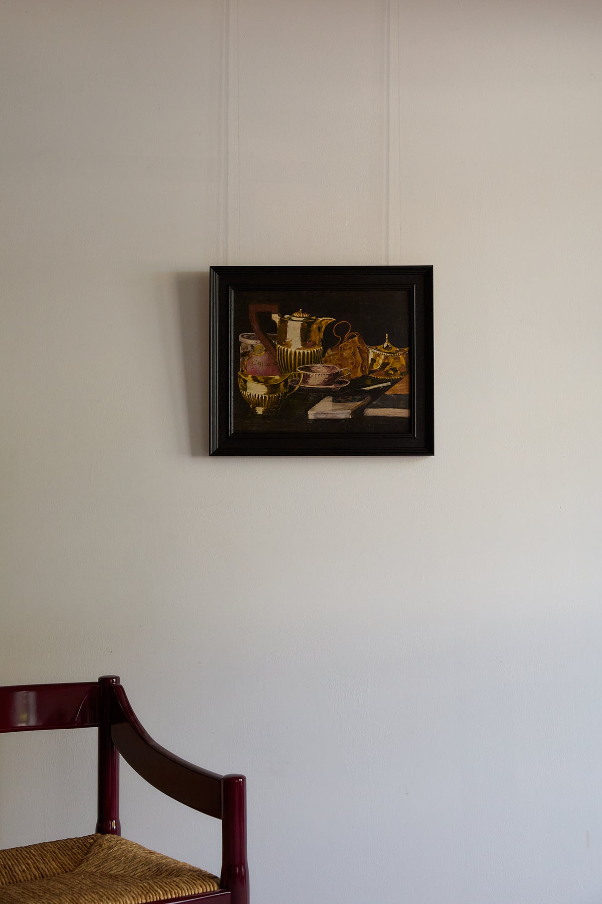 Gilded Still Life – Moody Vintage Oil Painting of Tea Service &amp; Curiosities