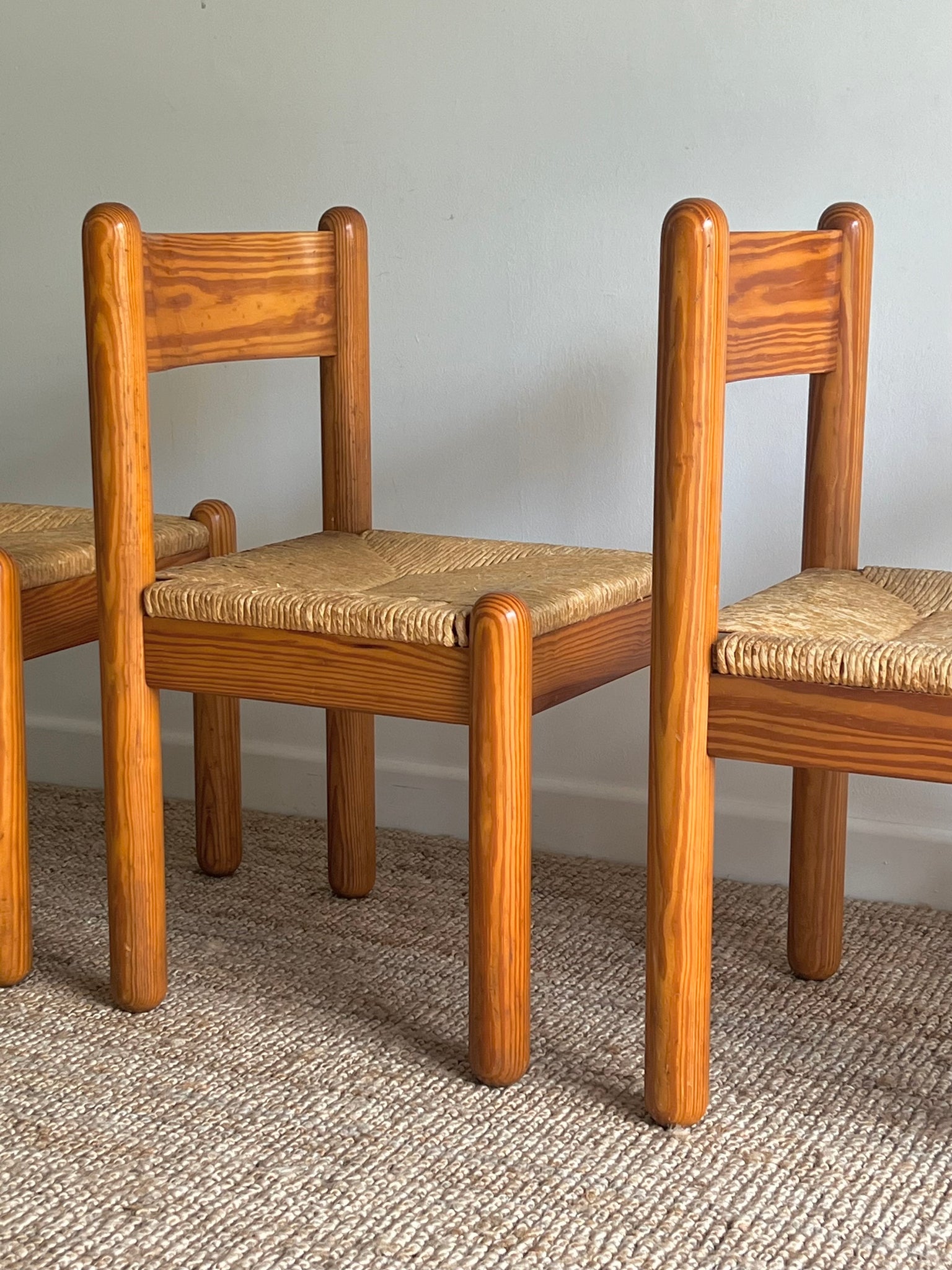 Set of x4 Pine and Rush Dining Chairs