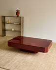 Vintage French Red Lacquered Floating Coffee Table with Canted Corners (c. 1970s)