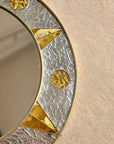 Vintage French Circular Mirror with Embossed Geometric Glass & Metal Frame, c. 1960s