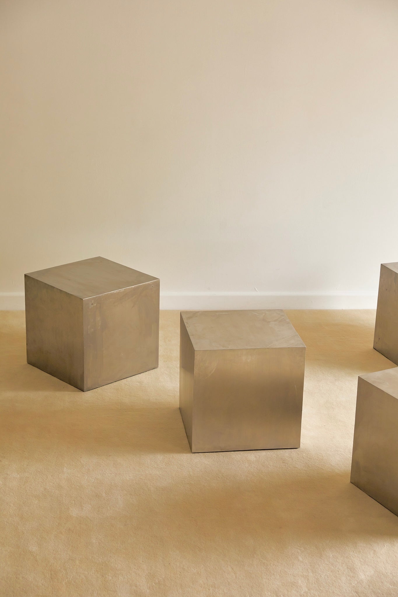 Mid-Century French Modernist Stainless Steel "Cube" Coffee / Side Tables Attributed to Maria Pergay