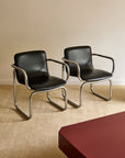Pair of Vintage Postmodern Italian Black Leather & Tubular Chrome Cantilever Armchairs (c. 1970s–1980s)
