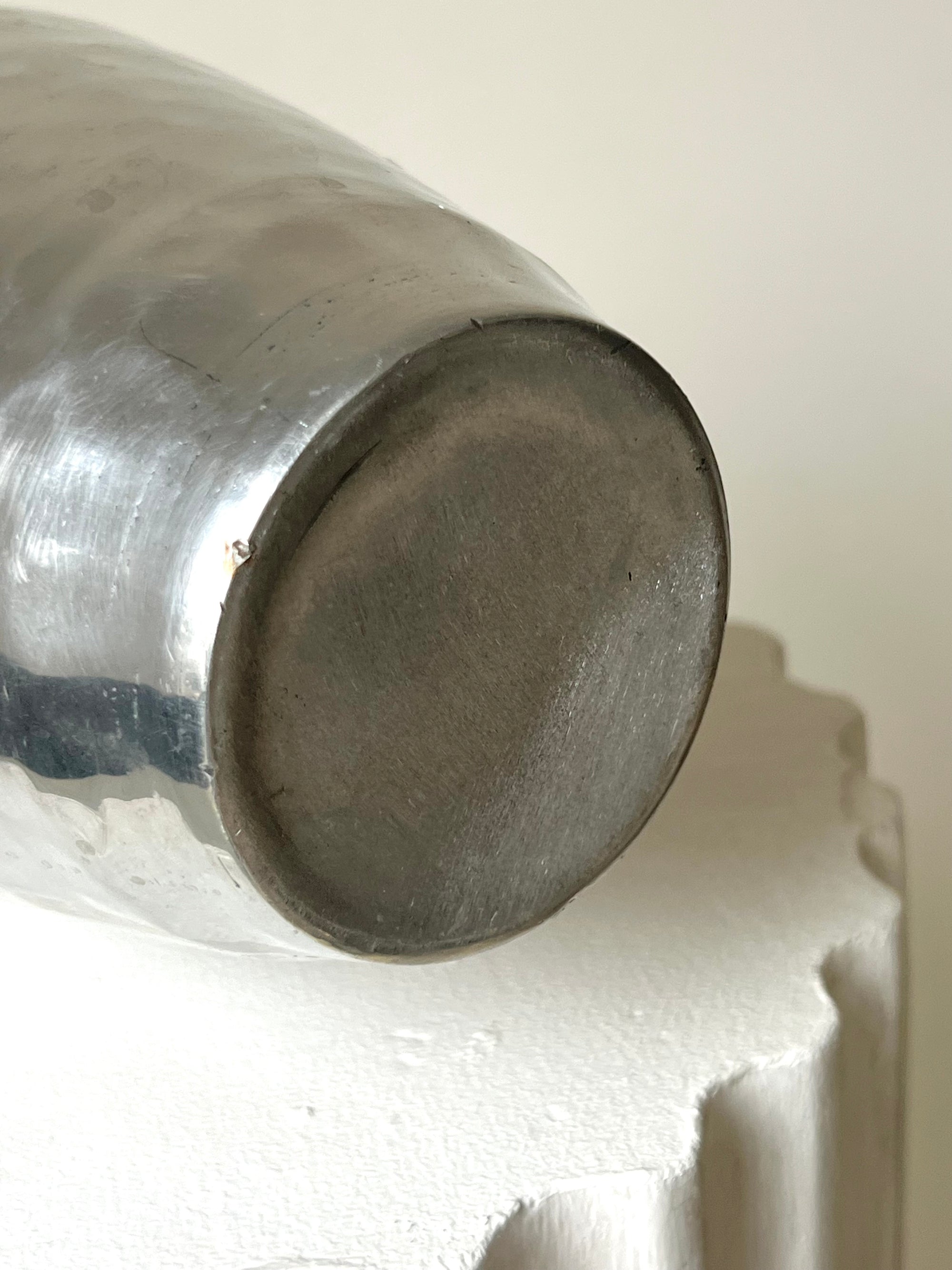 Vintage hammered Chrome Metal With Brass Trim Vase