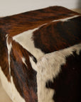 Genuine Cowhide Cube Ottoman – Tri-Color Brown & White Hair-on-Hide Footstool