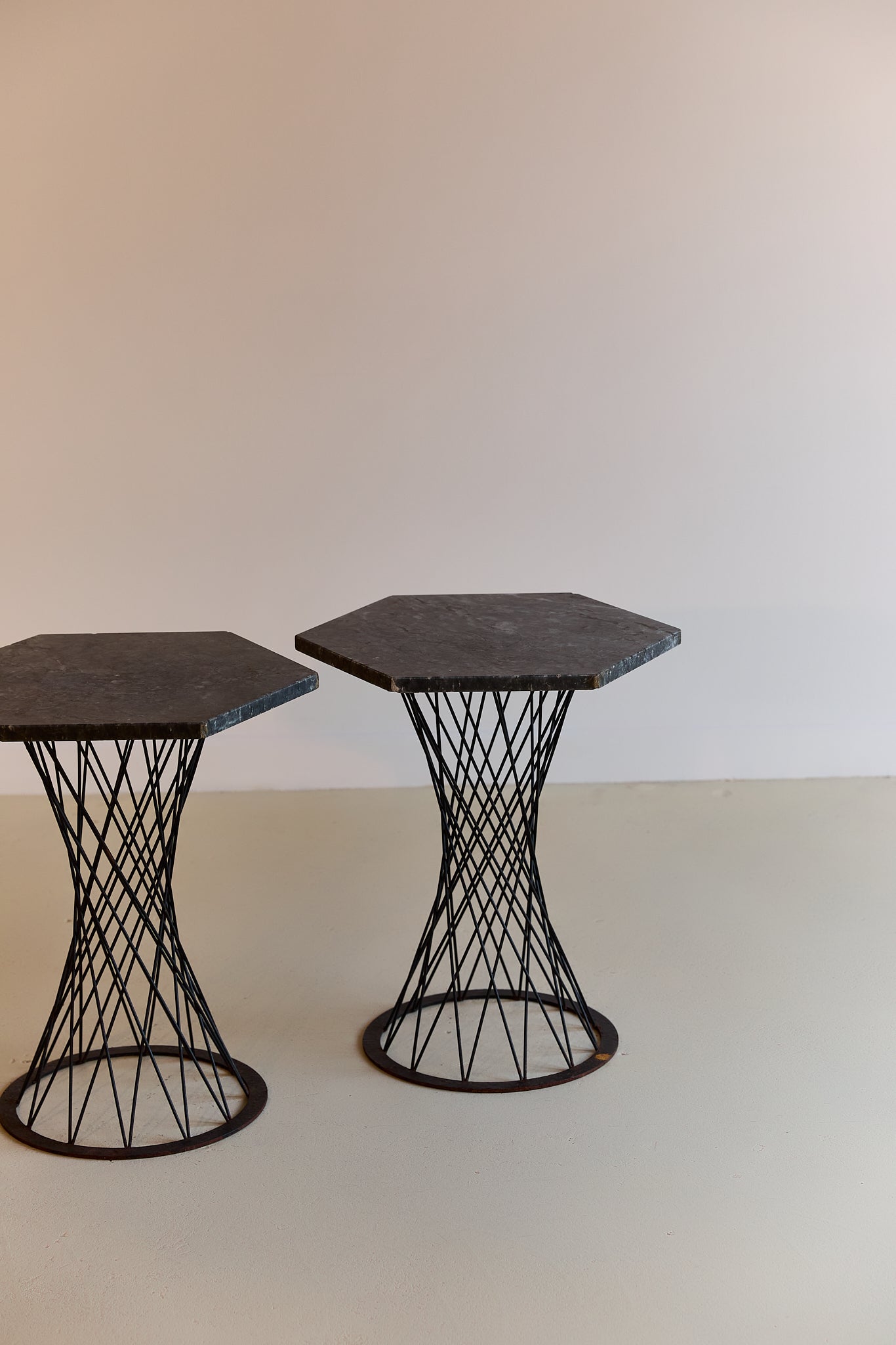 Pair of Granite and Metal Side Tables