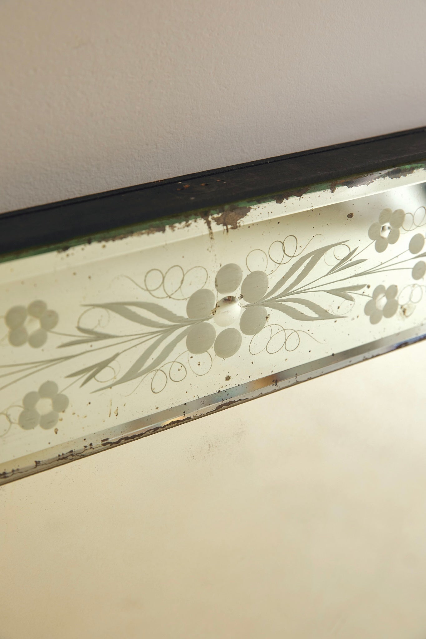 Large Venetian Glass Overmantle Mirror With Etched Frame