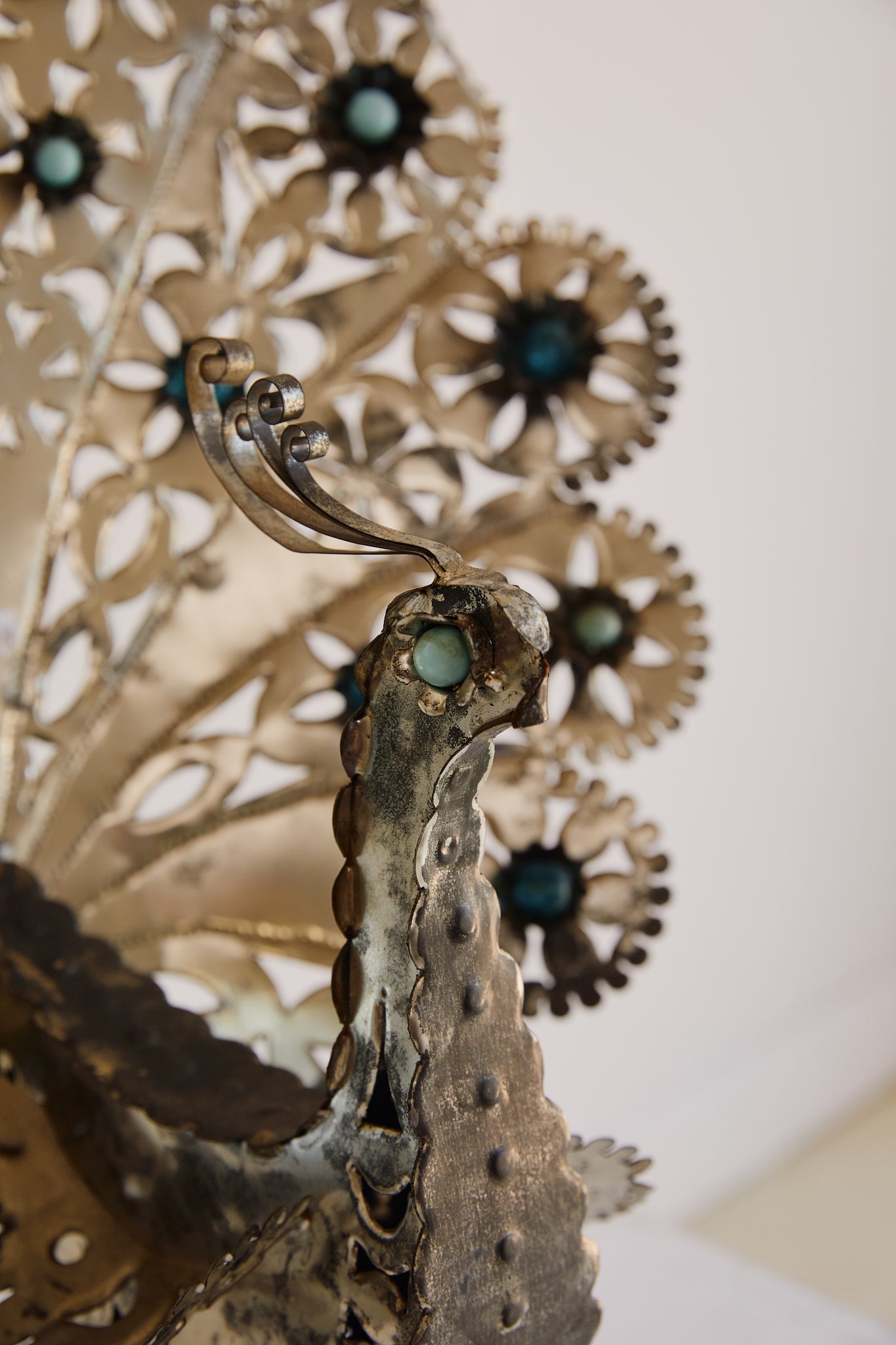 Pair of Mexican Tin Metal Peacocks