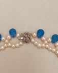 Vintage Cultured Pearl and Blue Glass Necklace