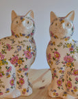 Pair of XL Ceramic Floral Cats