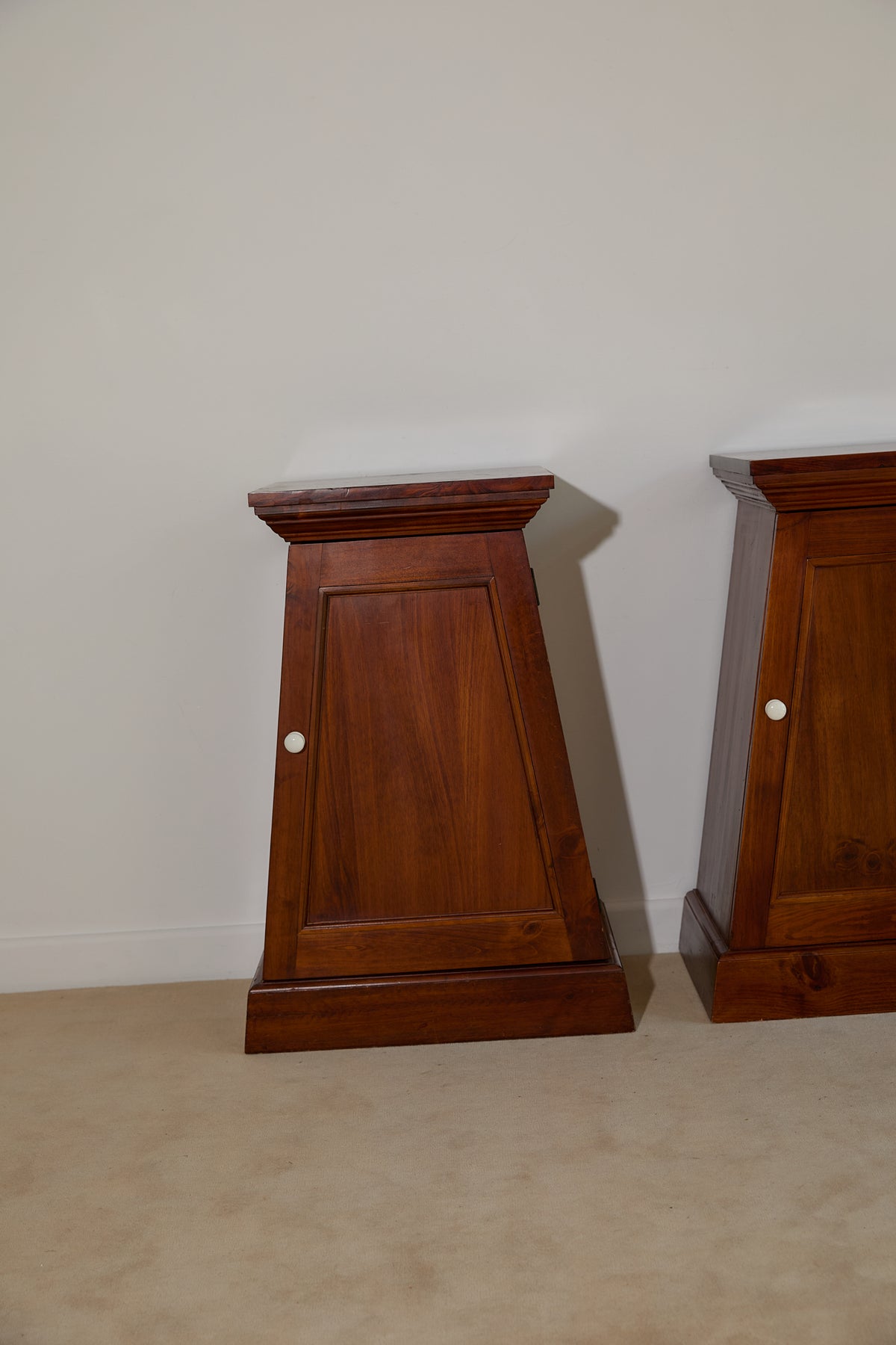 Pair of Vintage Tapered Wooden Pedestal Bedside Tables