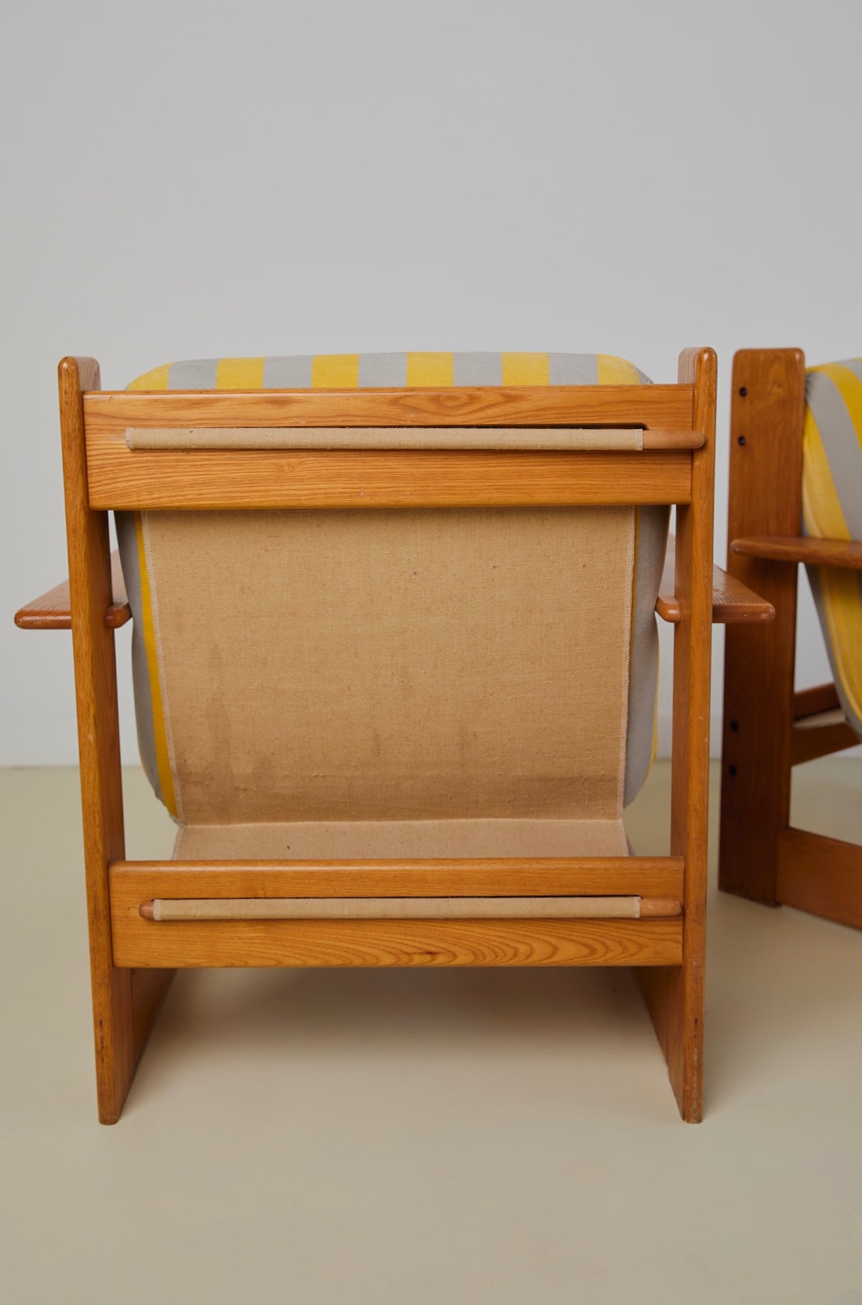 Pair of Italian Lounge Chairs With Stripe Cushions