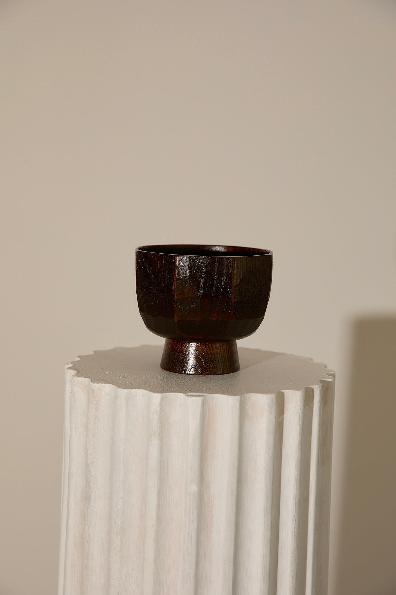Vintage Japanese Hand Carved Zelkova Wood Pedestal Bowl