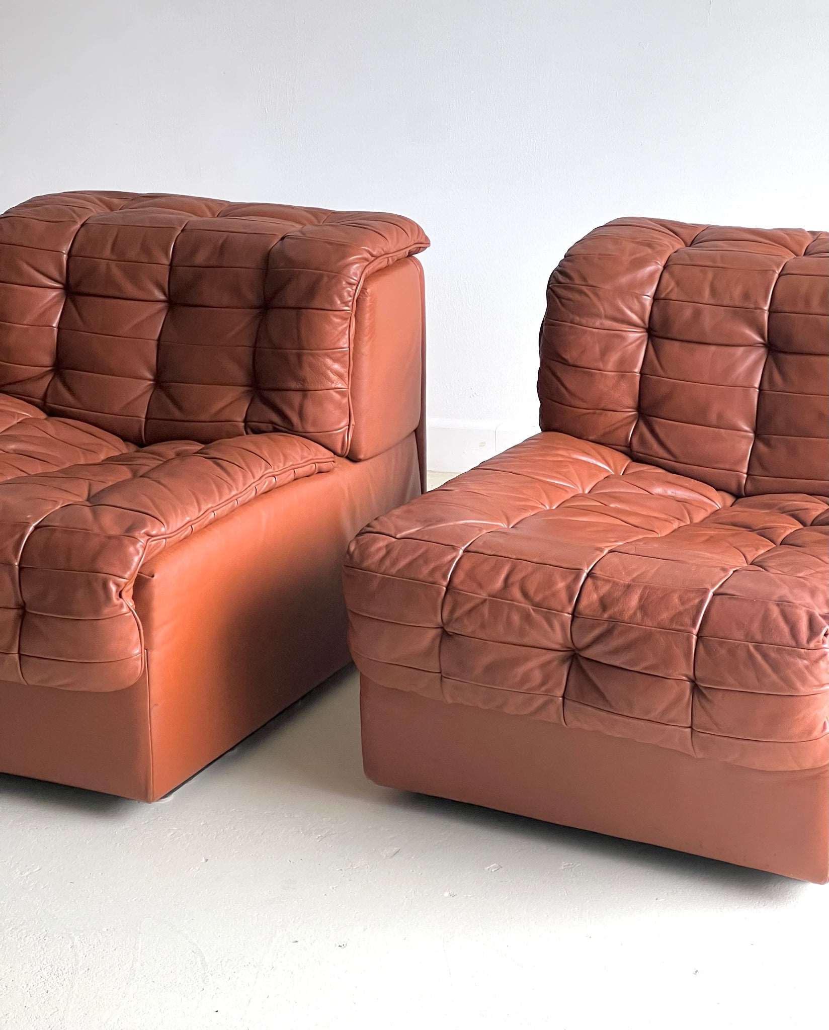 Pair of Patchwork Leather Lounge Chairs by DeSede 1970s